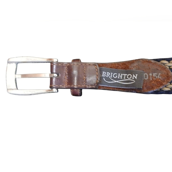 Brighton - Men's Tri-Colored Woven Belt, Brass Buckle, Leather Ends - Picture 6 of 9